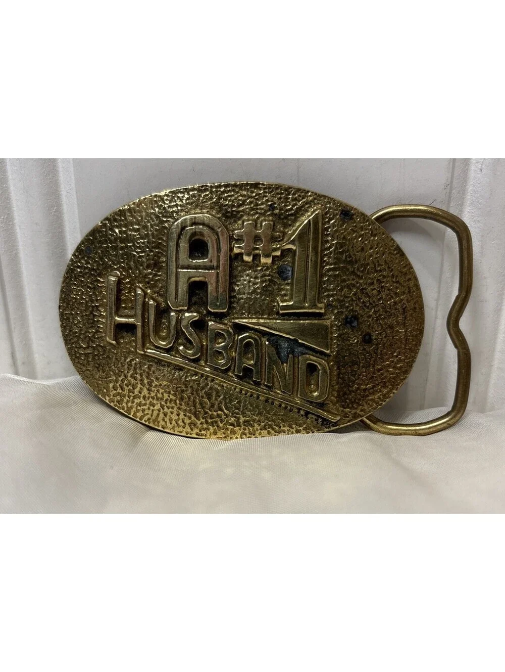 Vintage 1979 Solid Brass Belt Buckle A #1 HUSBAND By Aminco No. 4106 Taiwan Made